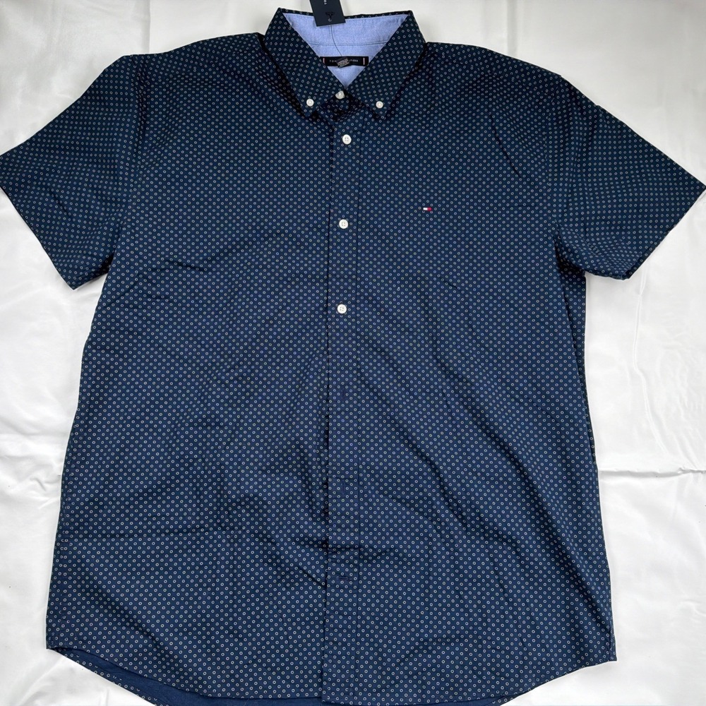 Tommy Hilfiger Men's SS Stretch Button Down 98% Cotton Shirt Size XXL Navy NWT